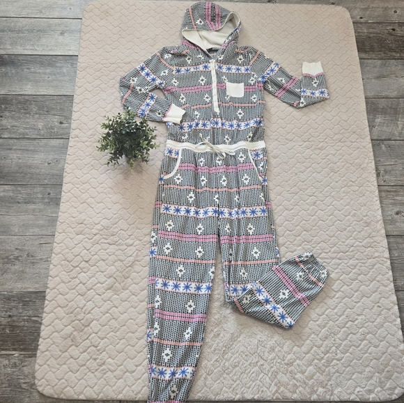 Kensie Fleece Hooded Holiday Festive Winter Pattern Onesie Pajamas, Medium - Picture 2 of 12